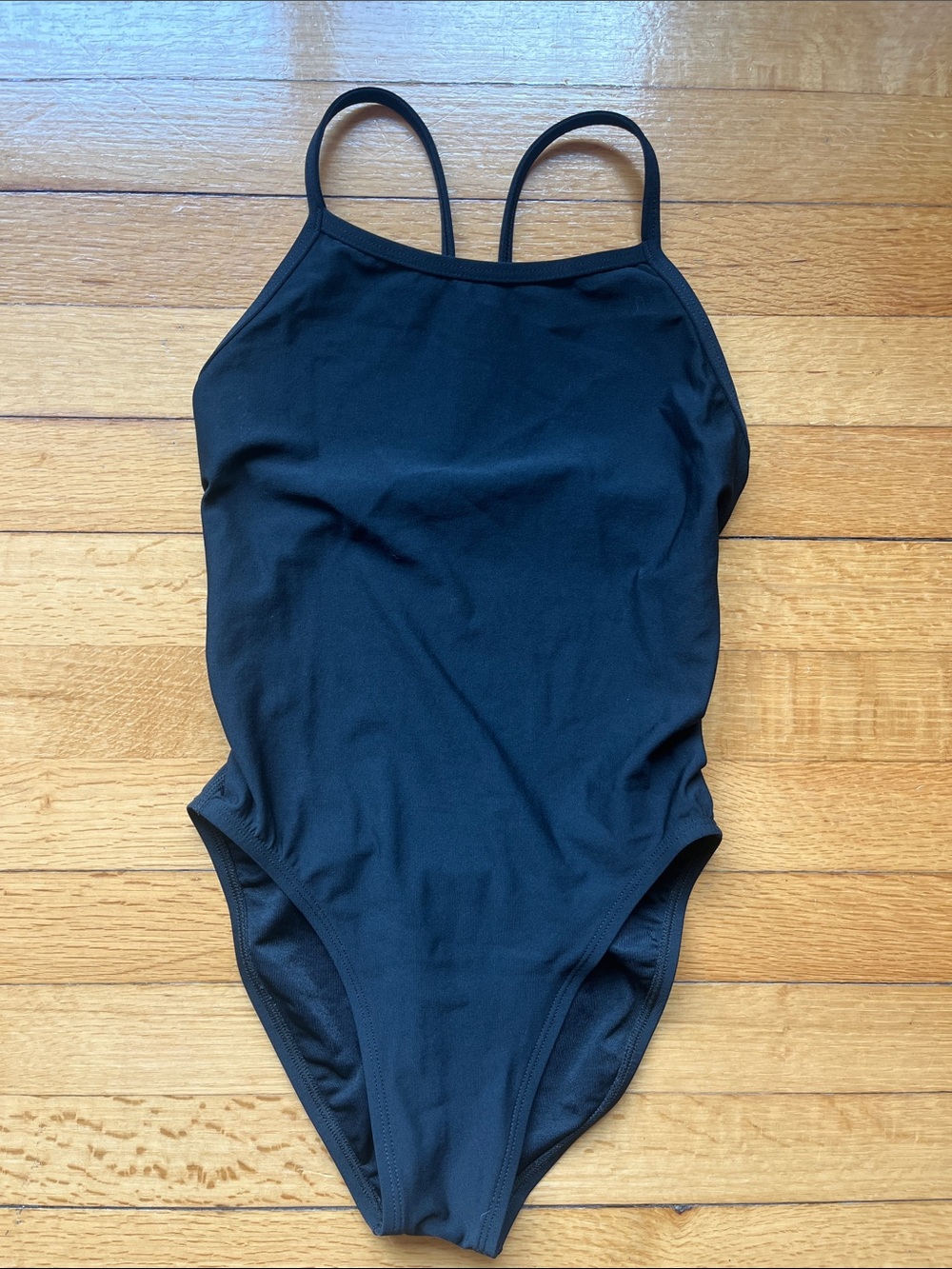 Jolyn  “Chevy Tiger” Fina black racing swim suit, fixed back, 28. (2/4)